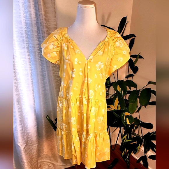 NWT Banana Republic Mid-length Ruffled Short Sleeve Floral Two-toned Dress - Picture 1 of 6